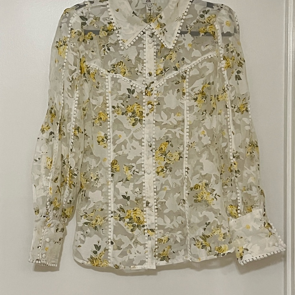 River Island White Yellow Floral Country Chic Blouse